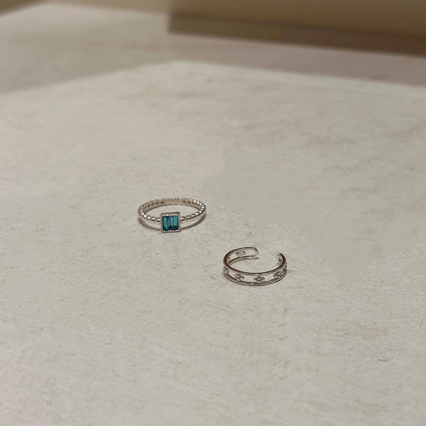 S925 Blue Sqaure Stone Ring