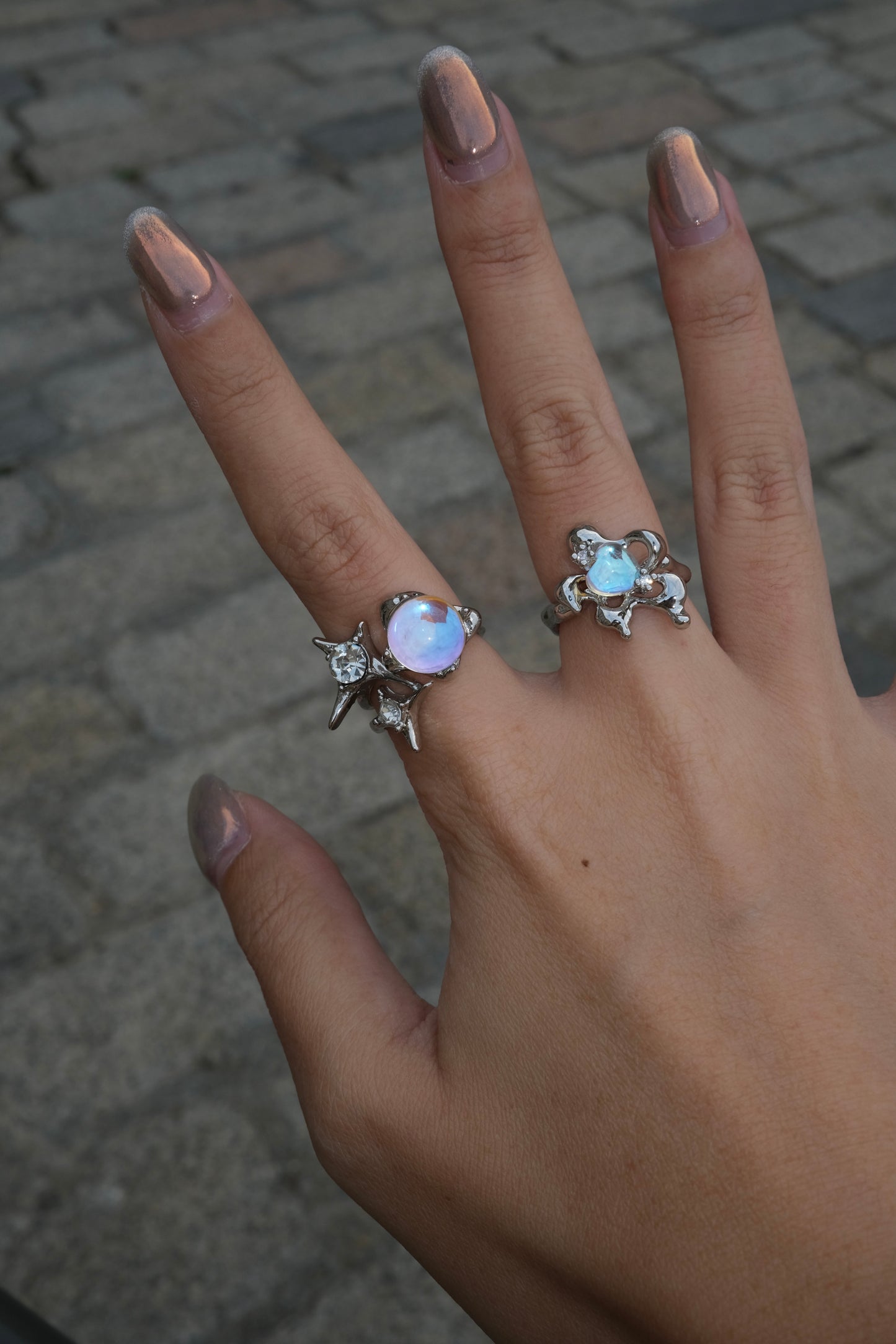Y2K Moonstone Flower Ring