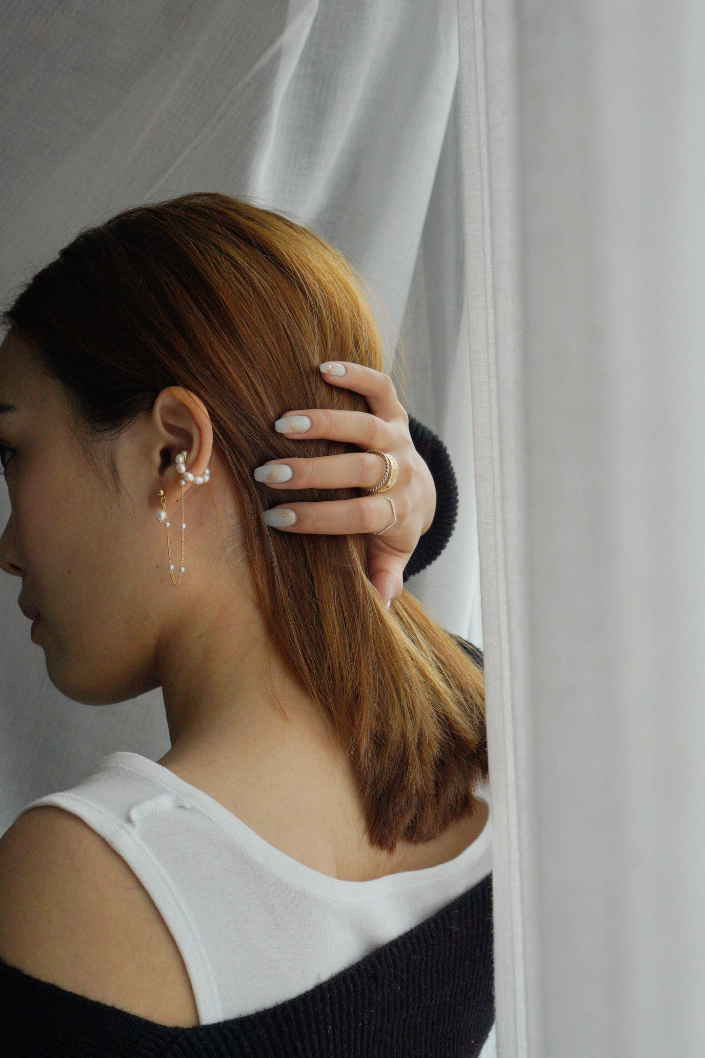 Pearl Long Drop Earcuff