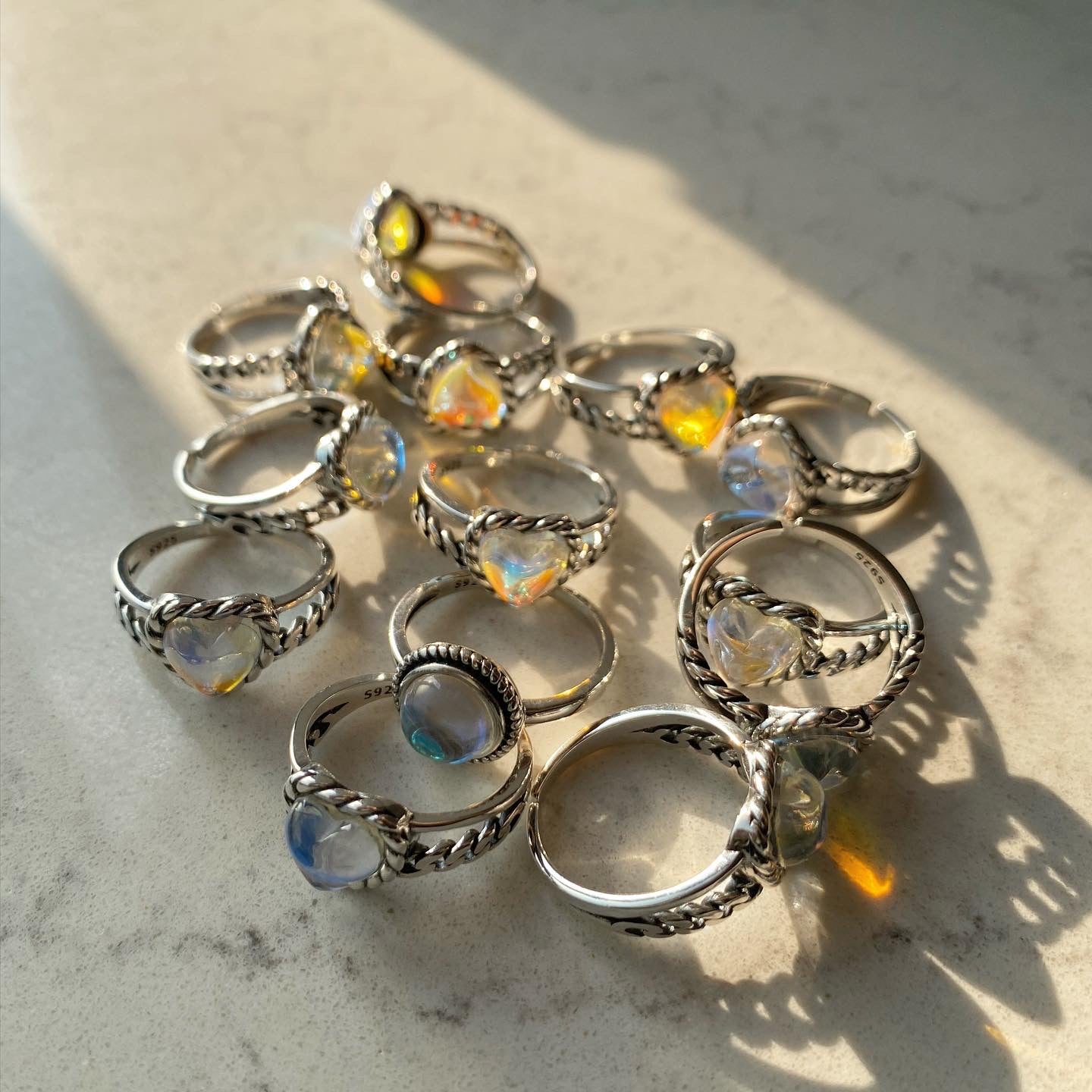 S925 Vintage Moonstone Rings