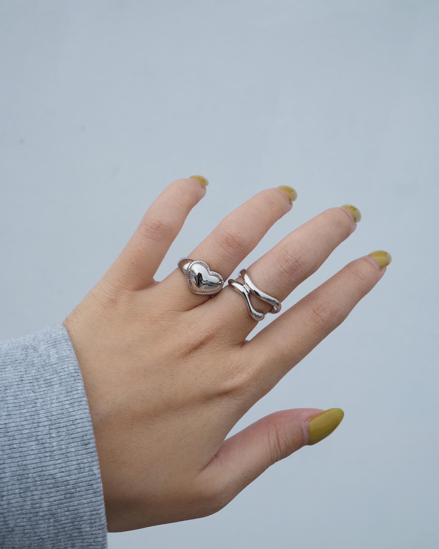 Bold Heart Double Wave Ring Set