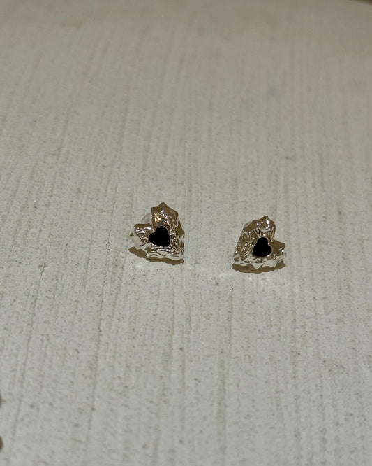 925 Textured Black Heart Earrings