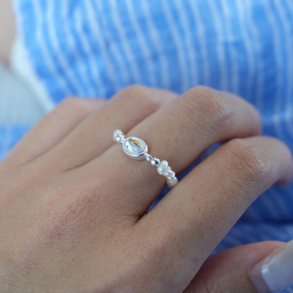 S925 Moonstone Pearl Ring