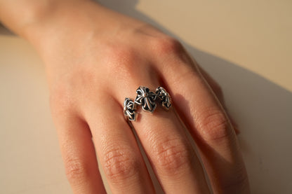 S925 Chrome Heart Cross Ring