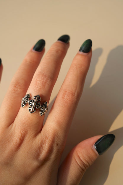 S925 Chrome Heart Cross Ring