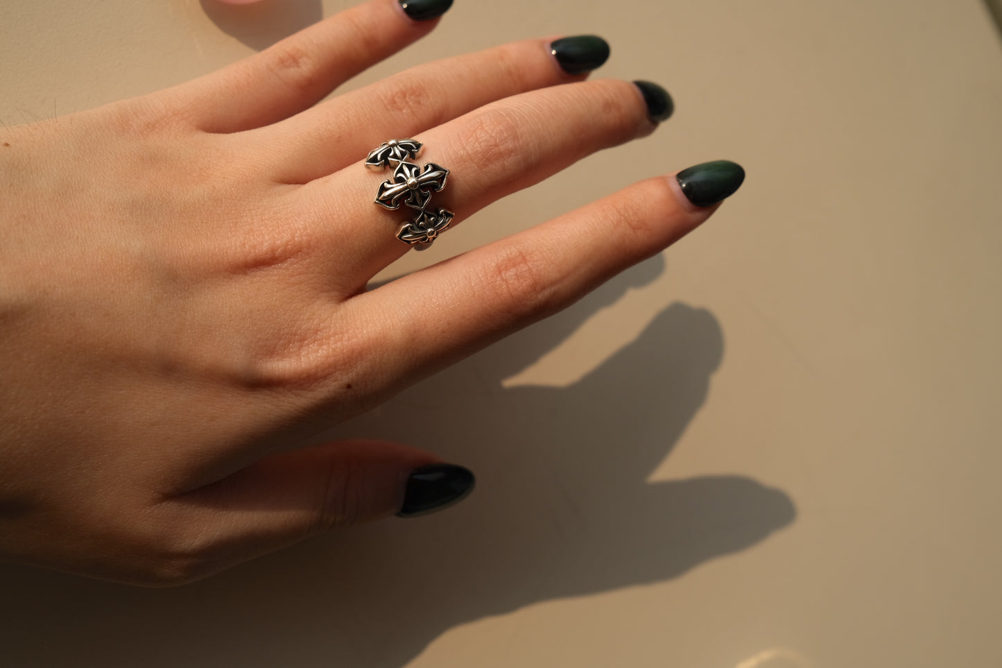 S925 Chrome Heart Cross Ring