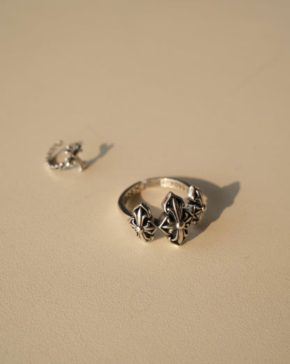 S925 Chrome Heart Cross Ring