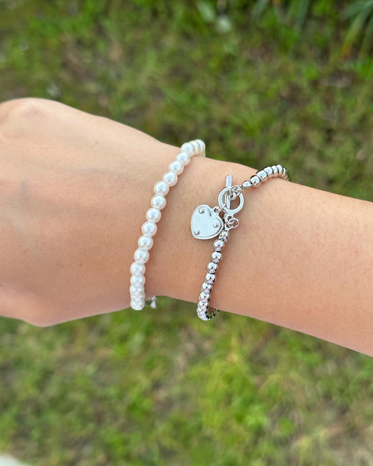 T-locked Heart Pearl Bracelet Set