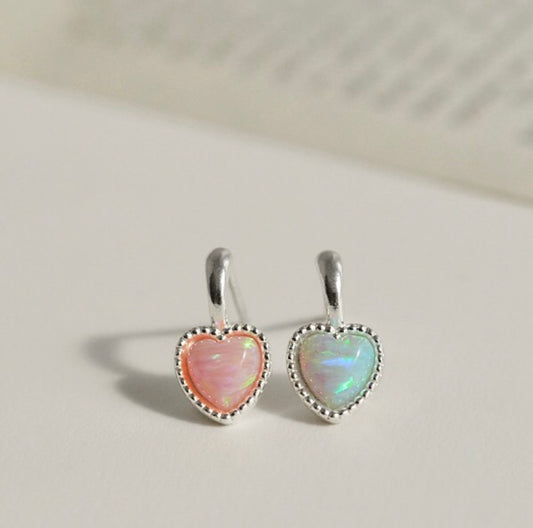 S925 Heart Opal Earrings